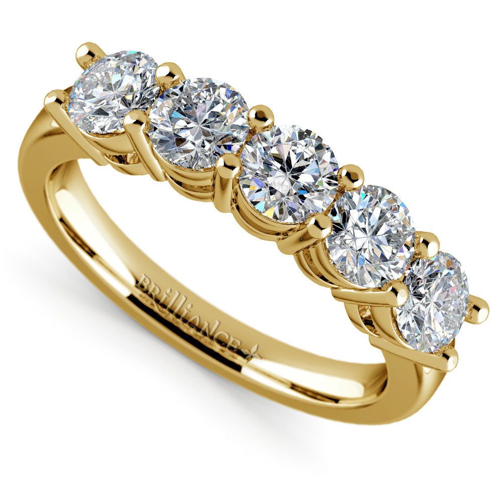 Yellow Diamond Wedding Ring
 Five Diamond Wedding Ring in Yellow Gold 1 1 2 ctw