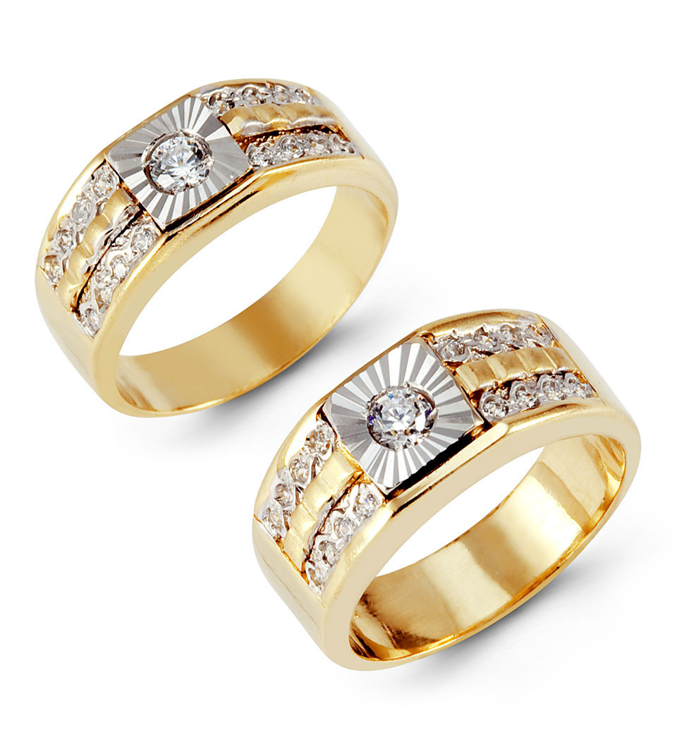 Yellow Gold Wedding Ring Sets
 14k White Yellow Gold Channel Round CZ Wedding Ring Set