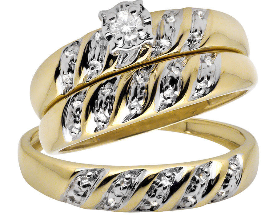 Yellow Gold Wedding Ring Sets
 10K Yellow Gold Trio Miracle Set Swirl Diamond Engagement