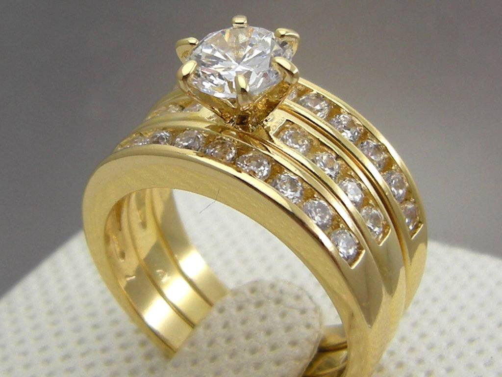Yellow Gold Wedding Ring Sets
 Cathedral Yellow Gold Filled Wedding Engagement 3 RING SET