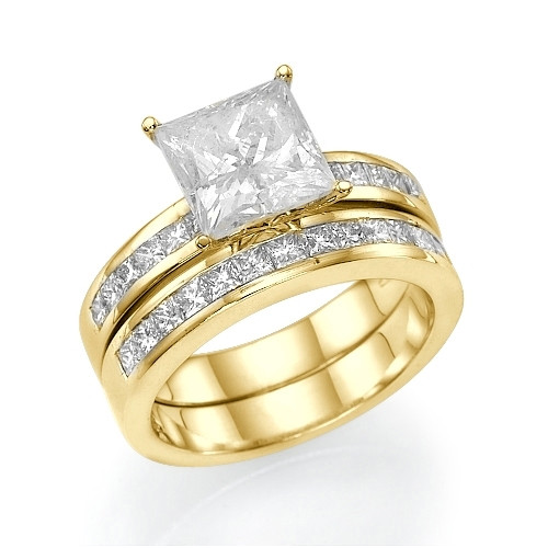 Yellow Gold Wedding Ring Sets
 2 3 CT Princess Cut Diamond Bridal Ring Set 14k Gold