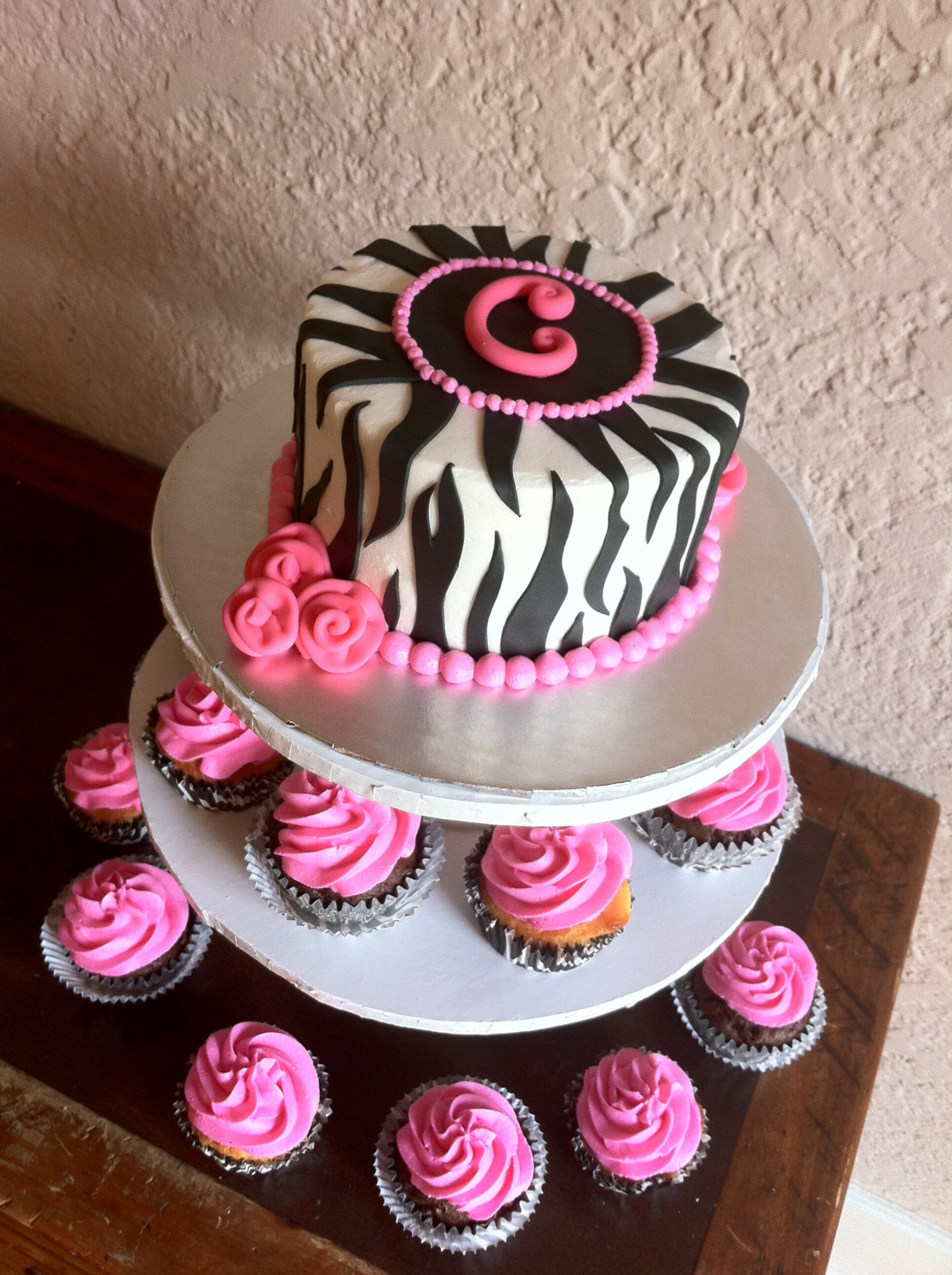 Zebra Birthday Cake
 1st birthday zebra smash cake & 24 pink cupcakes – Lolo s