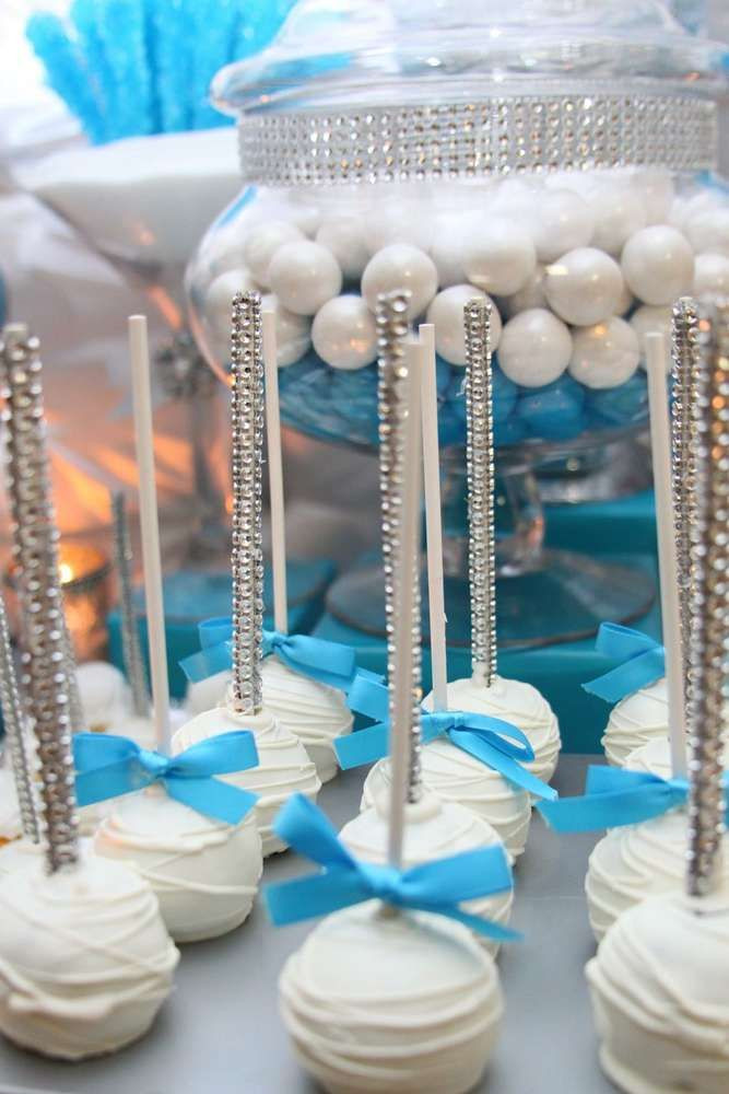 16th Birthday Party Ideas For Winter
 Blue and white cake pops at a 40th birthday party See