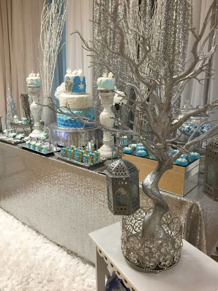 16th Birthday Party Ideas For Winter
 Silver and blue winter wonderland Birthday celebration