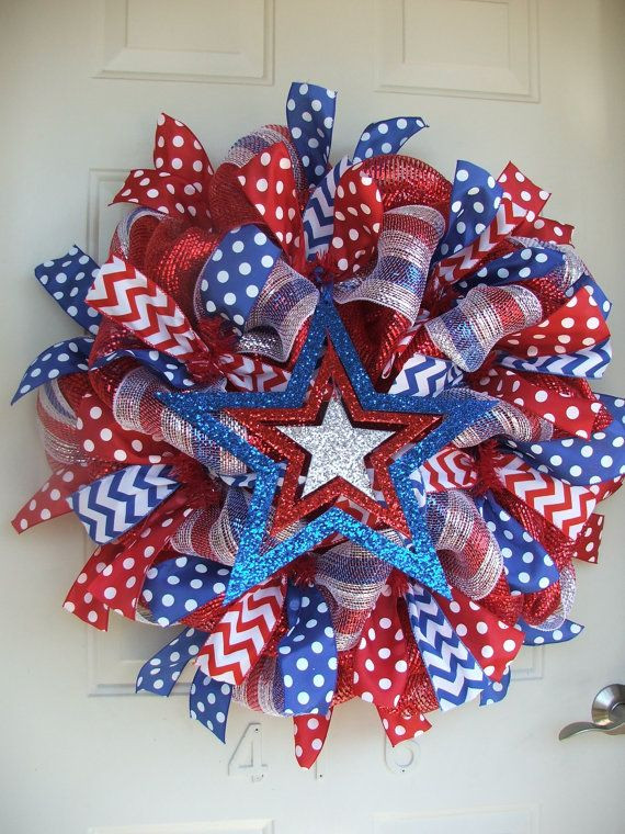 4th Of July Wreath Ideas
 Patriotic 4th of July USA Deco Mesh Wreath
