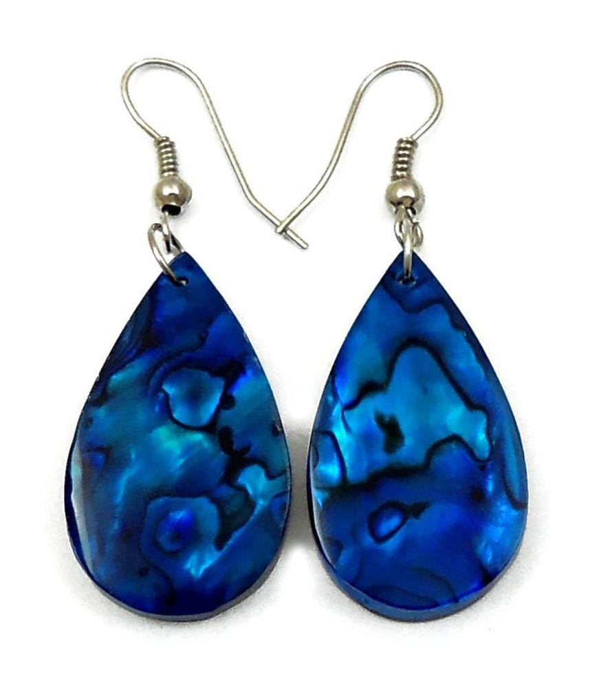 Abalone Shell Earrings
 Handmade 2" Blue Paua Abalone Shell Teardrop Dangle