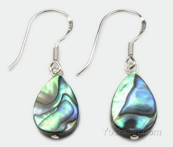 Abalone Shell Earrings
 Abalone earrings blue green paua shell teardrop earrings 925