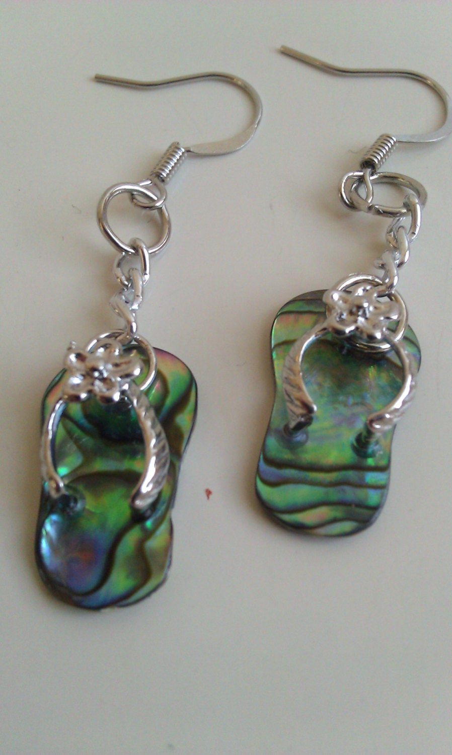 Abalone Shell Earrings
 Natural Abalone Shell Blue Green Flip Flop Dangle Earrings