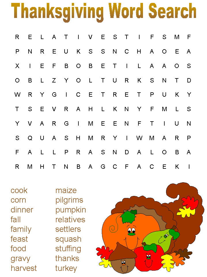 Activities For Thanksgiving
 Thanksgiving Printable Activities Top 10 Word Search