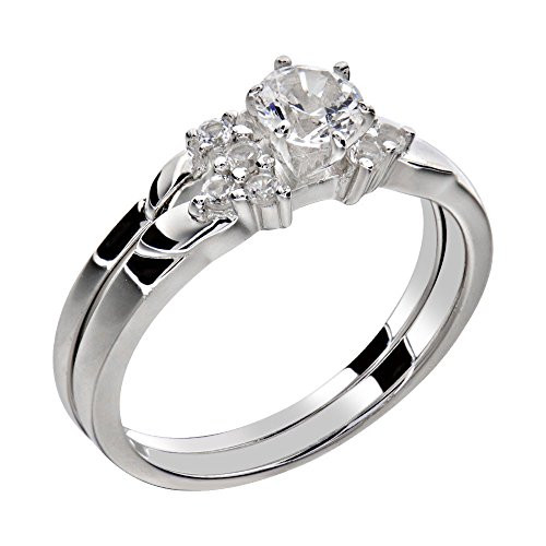 Amazon Wedding Rings
 Stainless Steel White Round Shape Cubic Zirconia Women