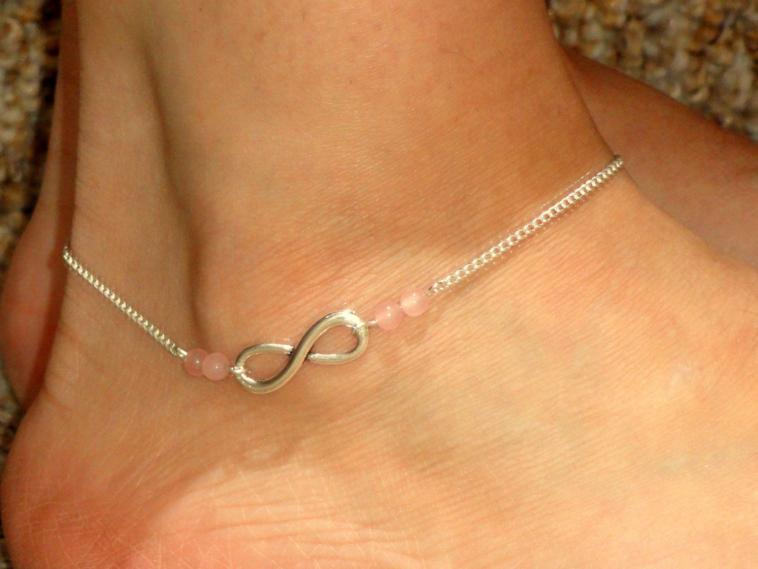 Anklet Infinity
 Infinity anklet Silver infinity rose quartz ankle bracelet