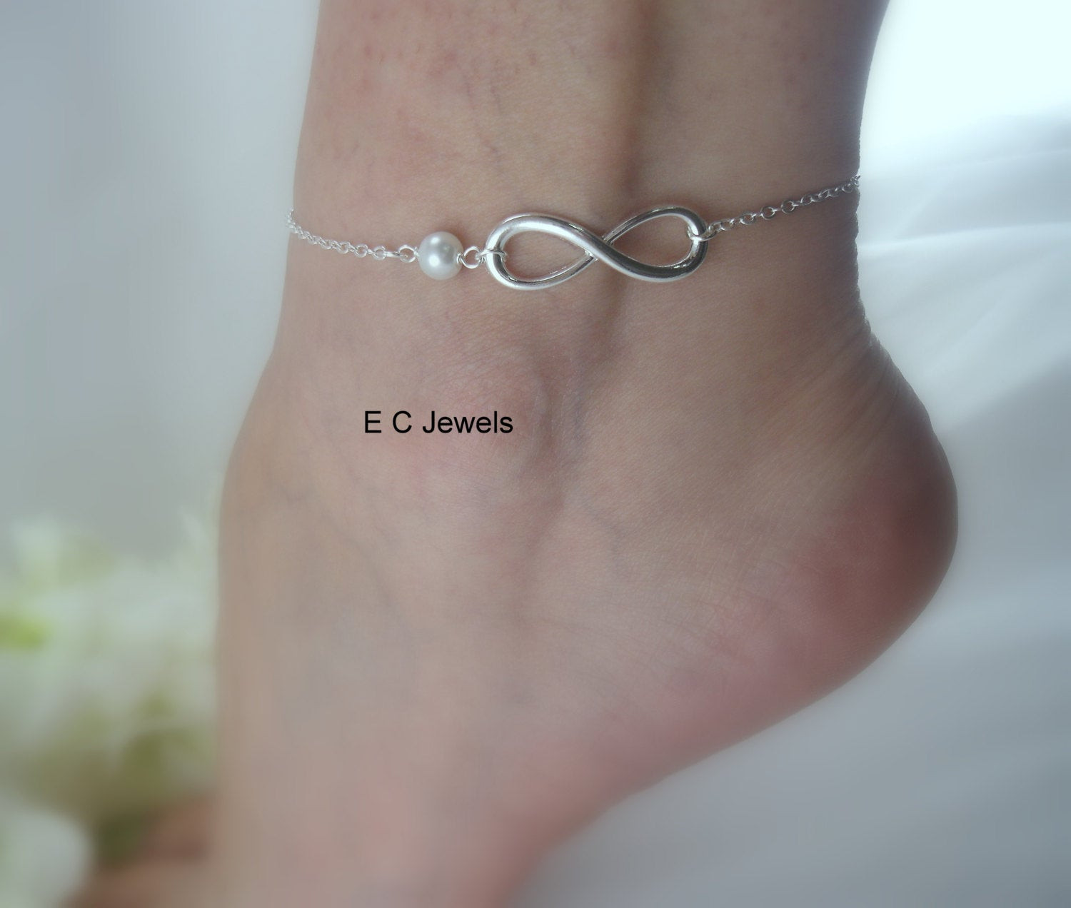 Anklet Infinity
 Pearl Infinity Anklet Pick your Color by ElegantChicJewel