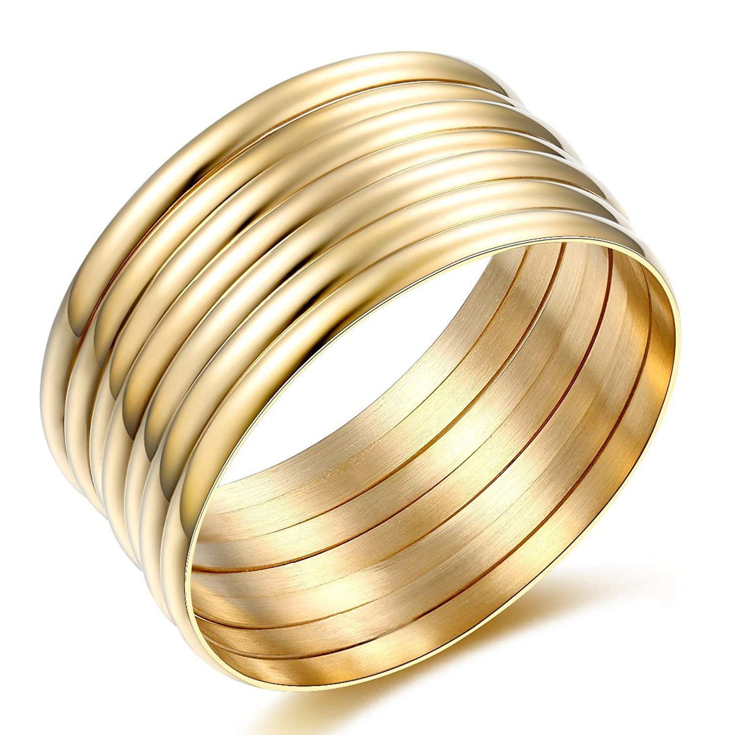 Bangle Bracelets Sets
 High Polish Set of 7 Stacked Gold Bangle Bracelets for