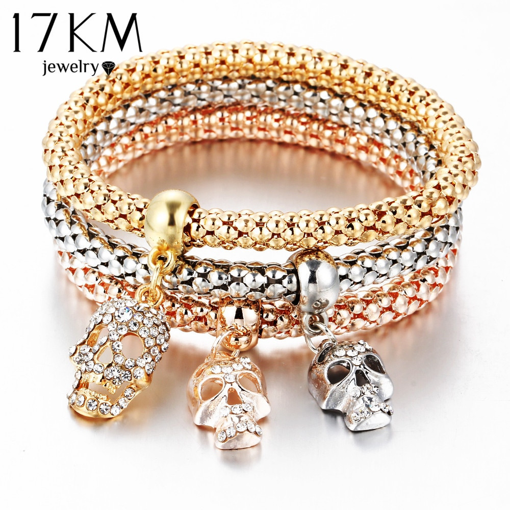 Bangle Bracelets Sets
 17KM Fashion Gold Color Crystal Skull Bracelet & Bangle