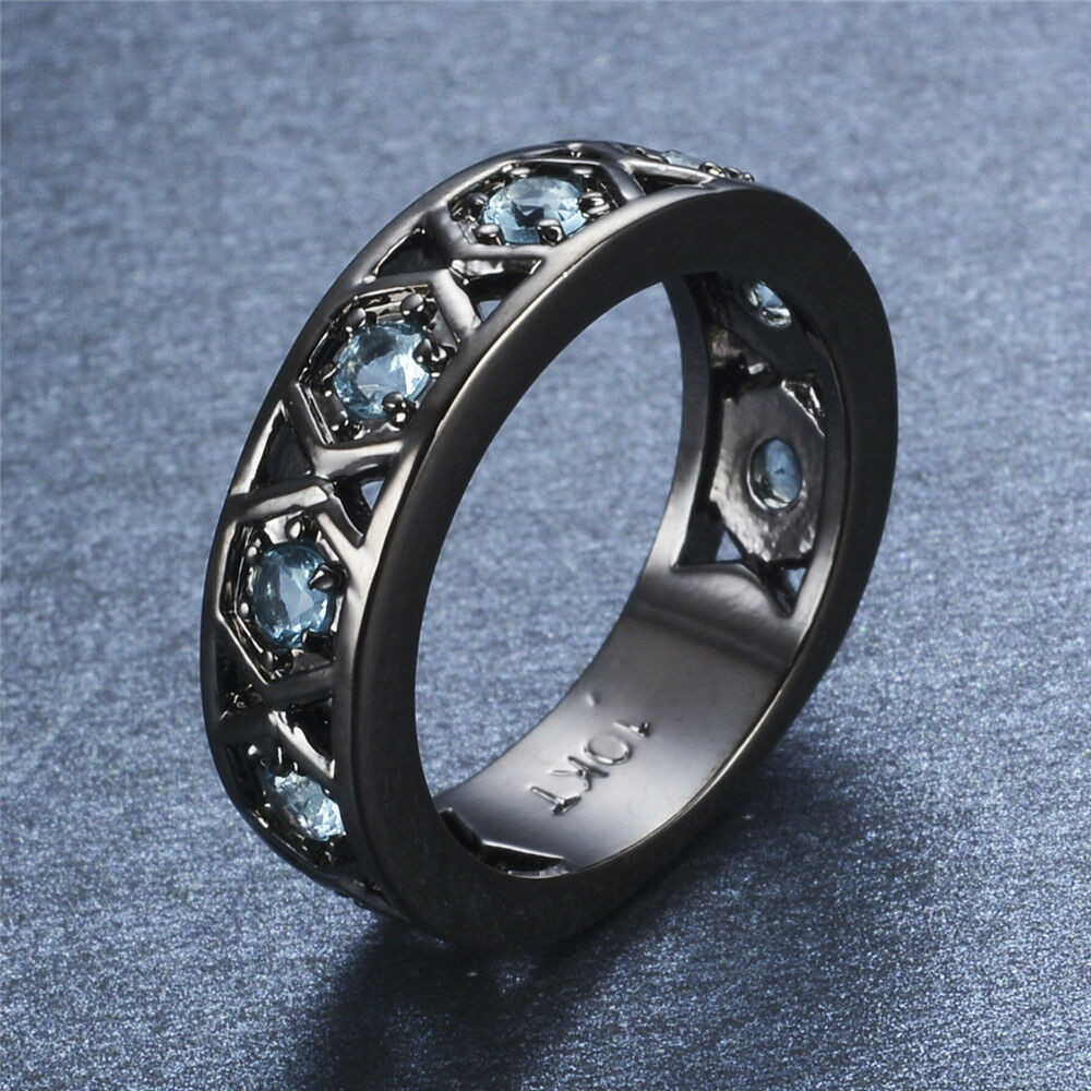 Black Gold Wedding Rings
 Aquamarine Wedding Eternity Ring Band Black Gold Filled