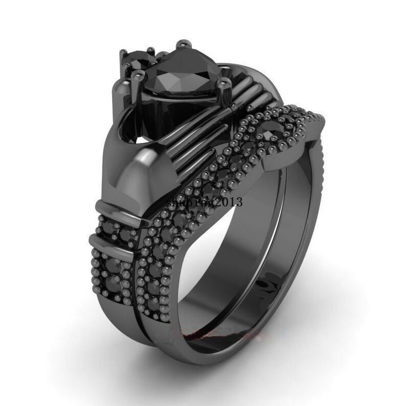Black Gold Wedding Rings
 Claddagh Ring Sets Black Gold Filled 1CT Heart yx Cz