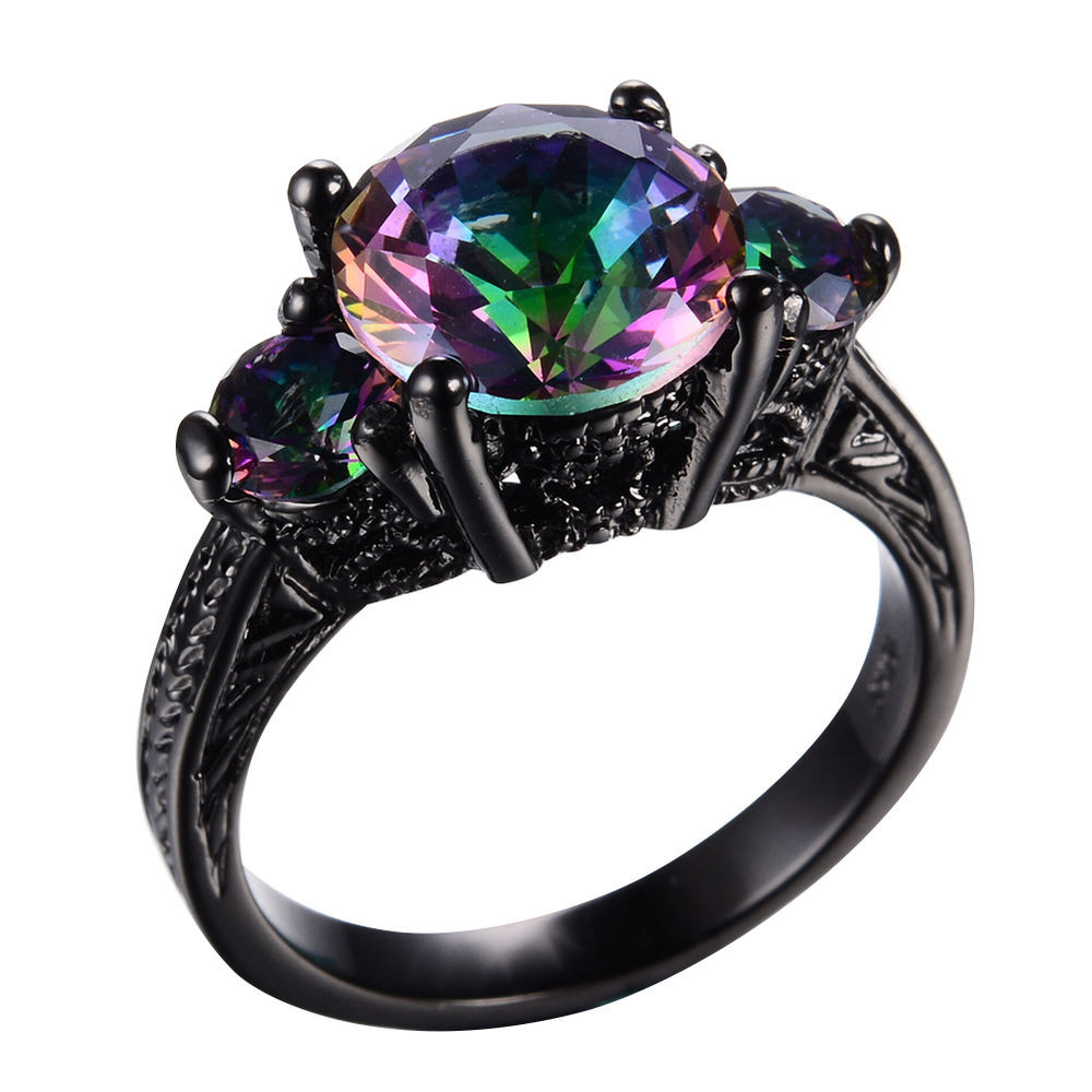Black Gold Wedding Rings
 JUNXIN Mystic Rainbow Fire Topaz Ring Black Gold Jewelry