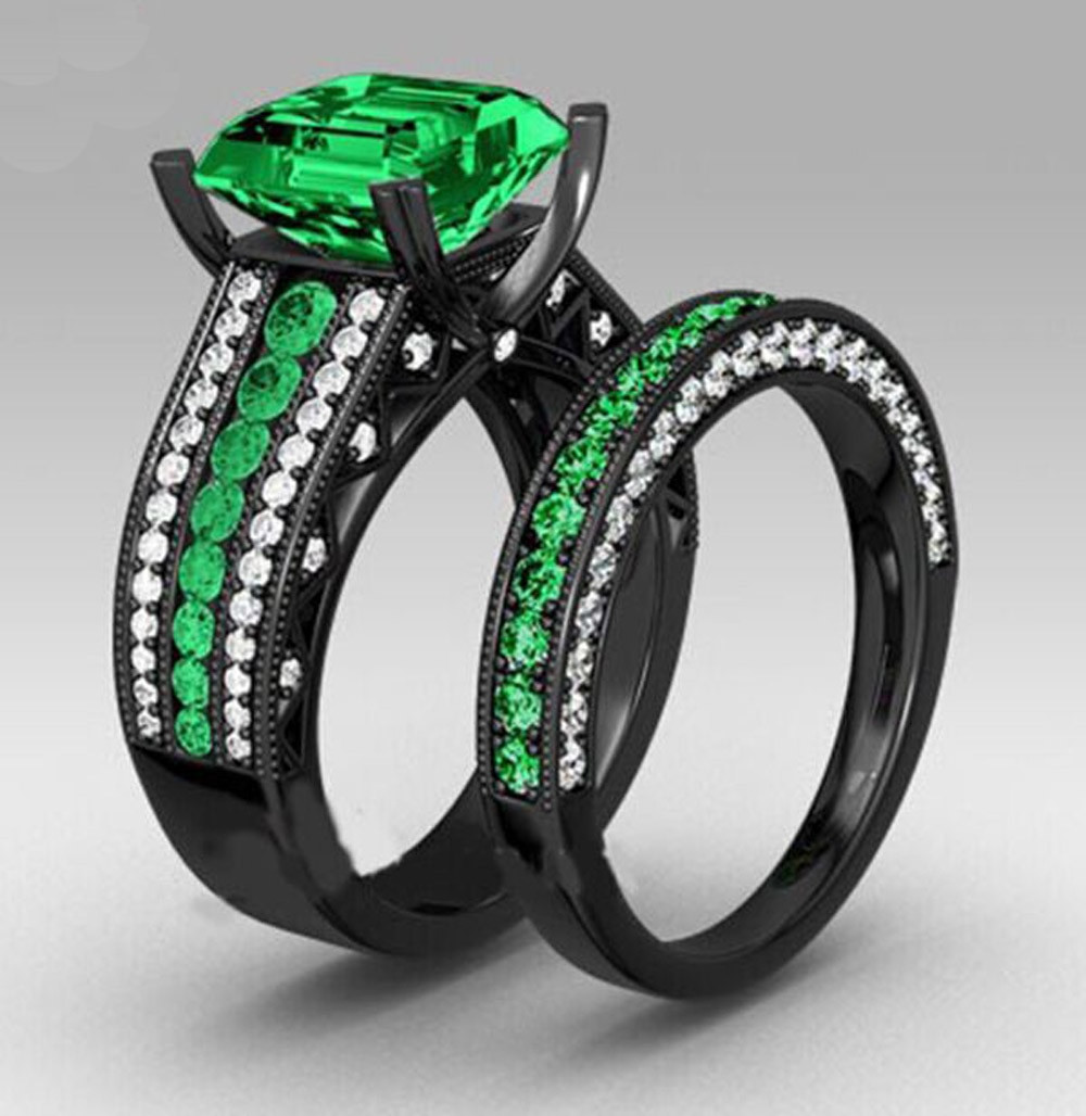 Black Gold Wedding Rings
 YaYI Fashion Women s Jewelry Couple Ring Green CZ Black