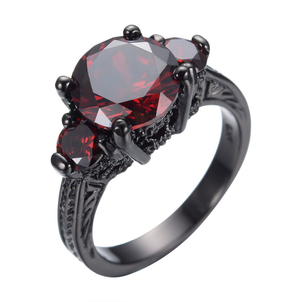 Black Gold Wedding Rings
 Size 6 10 Red Garnet Ruby CZ Wedding Ring Women s Black