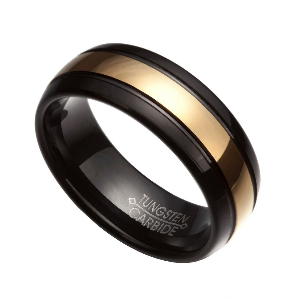 Black Gold Wedding Rings
 Black & Gold Tungsten Carbide 8mm fort Fit Wedding Band