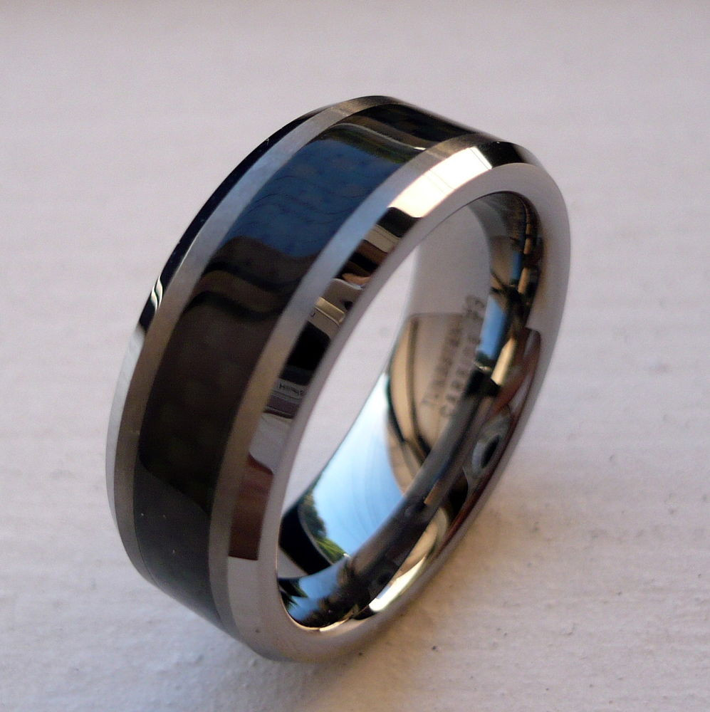Black Wedding Rings For Men
 8mm TUNGSTEN CARBIDE BLACK CARBON FIBER MEN S FIT