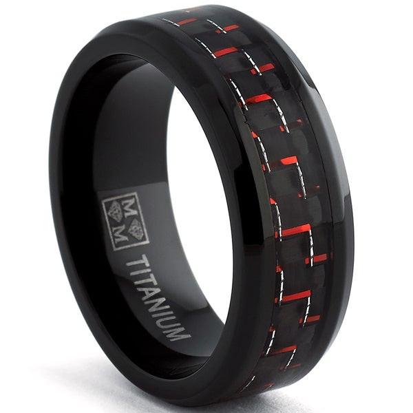 Black Wedding Rings For Men
 Oliveti Black Plated Titanium Men s Black and Red Carbon