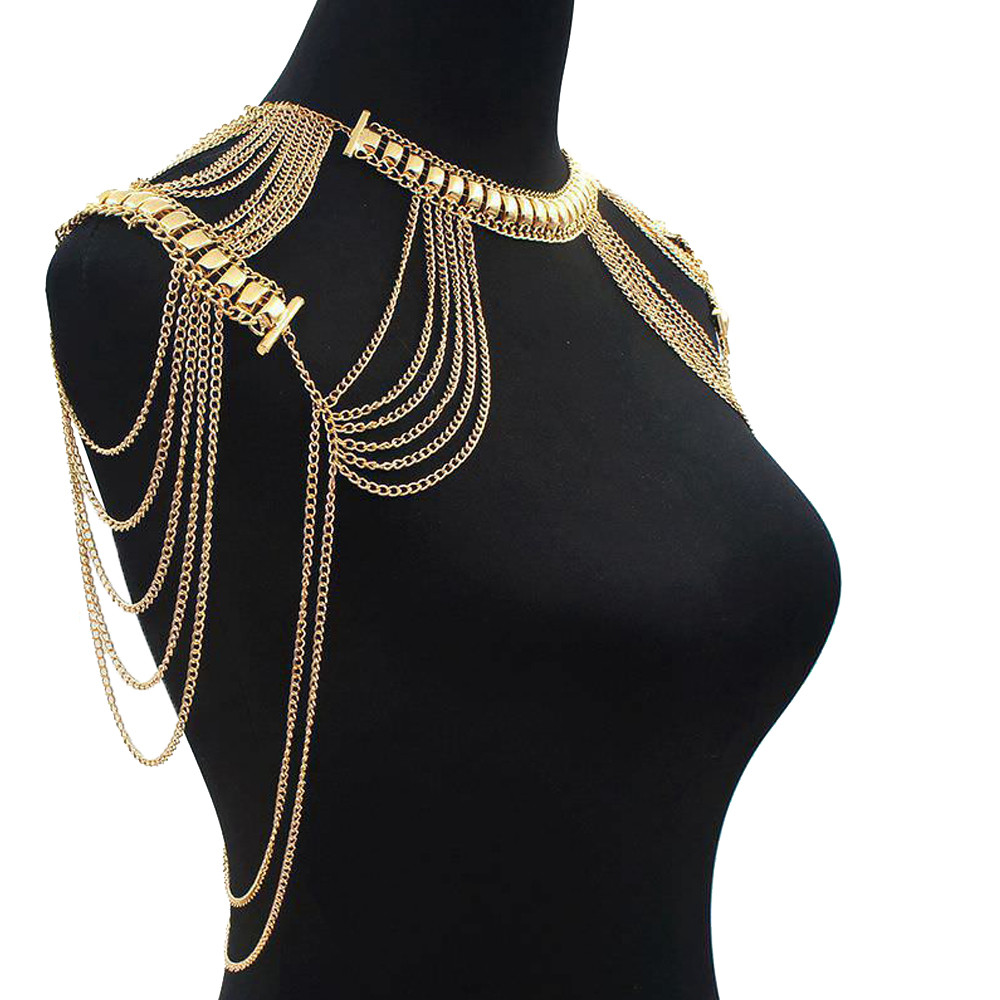 Body Chain Necklace
 Vintage Gold Plated Shoulder Chain Necklace Jewelry