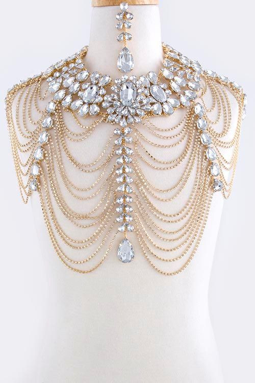 Body Jewelry Outfit
 Luxury Wedding Jewelry Long Crystal Necklace Chain Bridal
