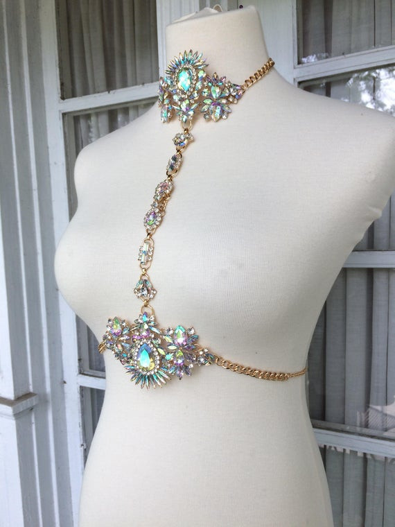 Body Jewelry Rave
 Crystal Goddess Choker Body Chain O S Rave Accessories