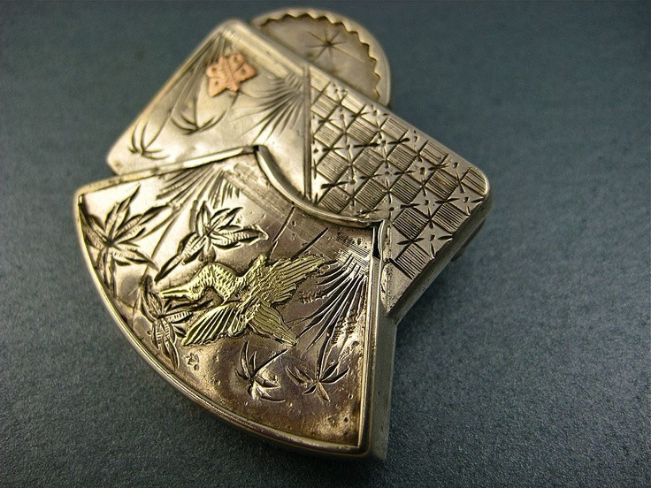 Brooches Aesthetic
 Rare Aesthetic Movement Hand Etched Silver and Gold Brooch
