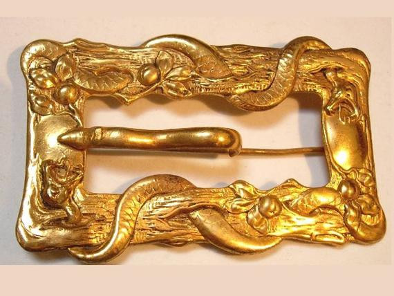 Brooches Aesthetic
 Antique Snake Aesthetic Russian gold plate HUGE sash buckle
