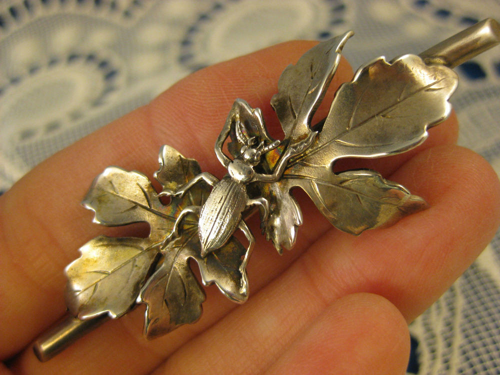 Brooches Aesthetic
 Sterling Shiebler Insect on Leaf Brooch Aesthetic