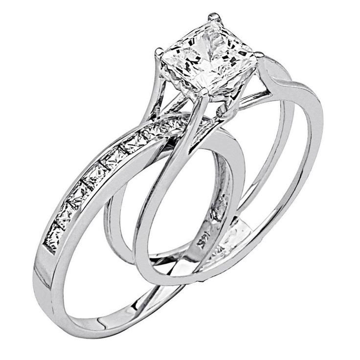 Cheap Princess Cut Engagement Rings
 Princess Cut 2 Pcs Engagement Wedding Ring Band Set Solid