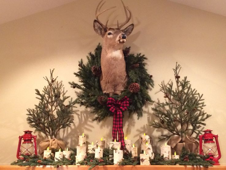 Christmas Deer Decor
 My Woodland Mantle for Christmas Deer mount with wreath