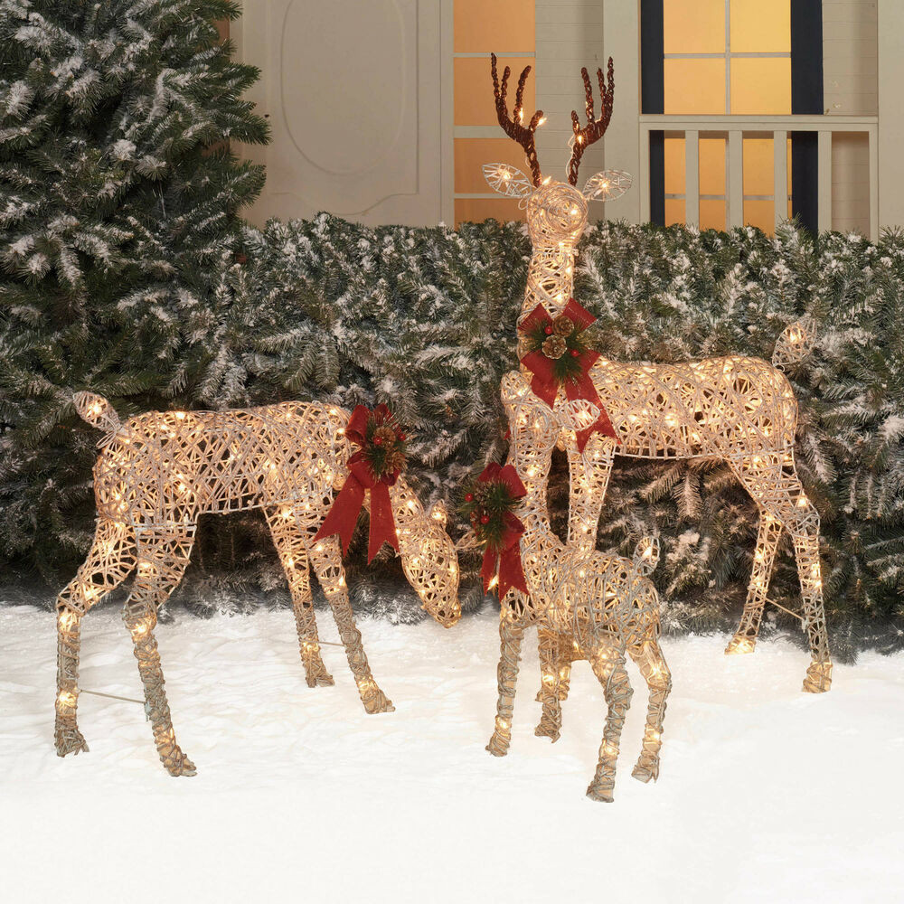 Christmas Deer Decor
 OUTDOOR LIGHTED PRE LIT 3 Pc Deer Family DISPLAY SCENE