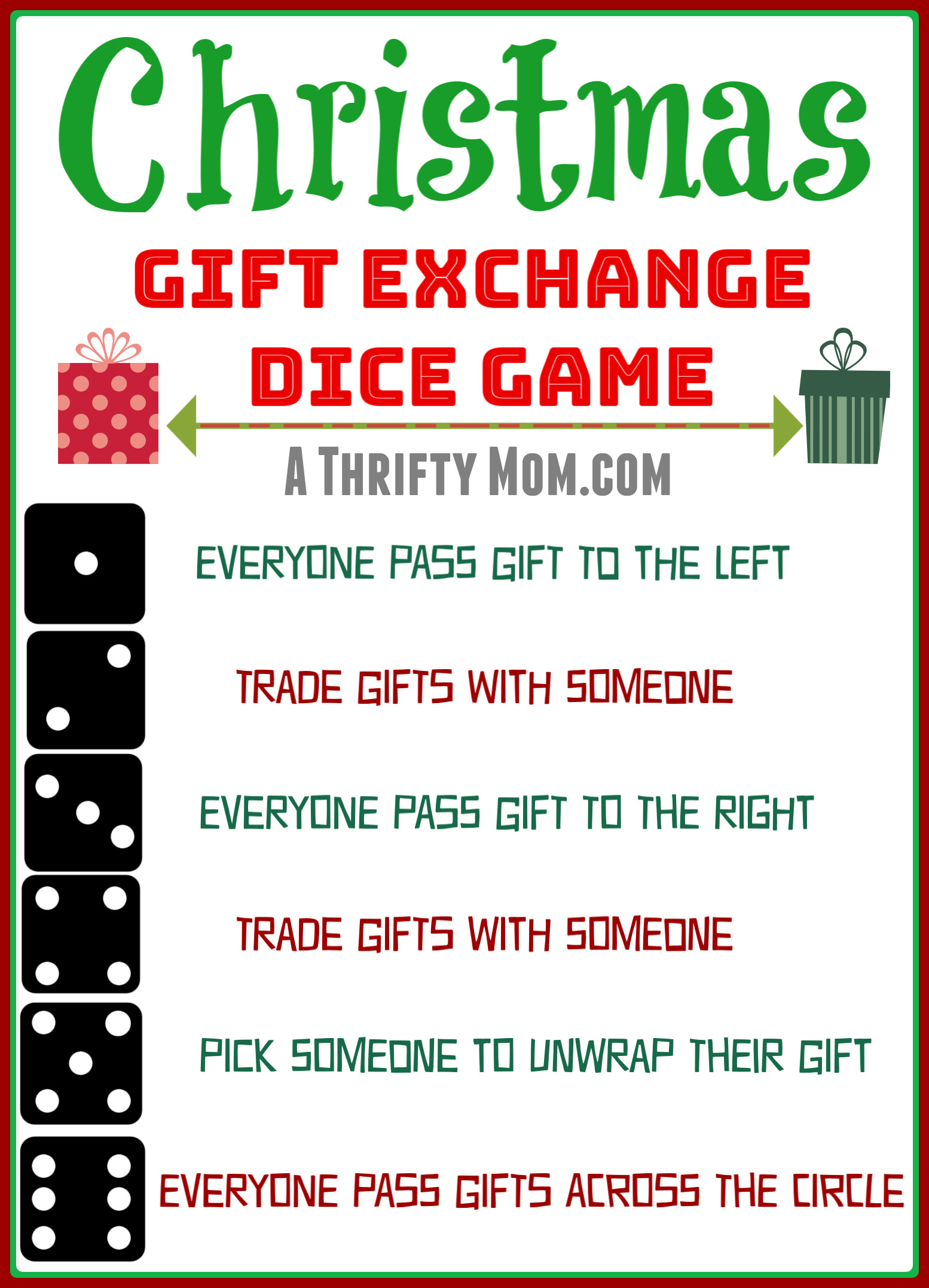 Christmas Gift Exchange Game
 Christmas Gift Exchange Dice Game A Thrifty Mom