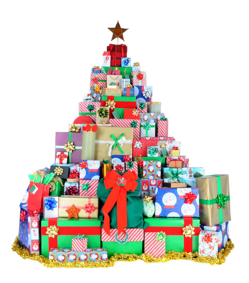 Christmas Tree With Gifts
 Christmas tree of Presents stock image Image of white