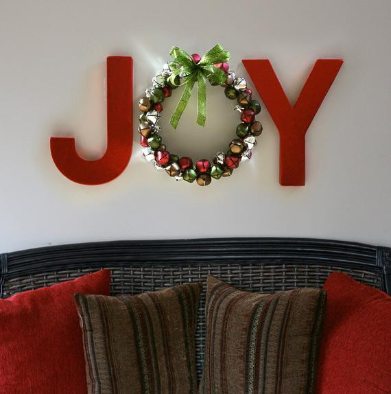 Christmas Wall Decor
 JOY Holiday Wall Letters with Jingle Bell Wreath O