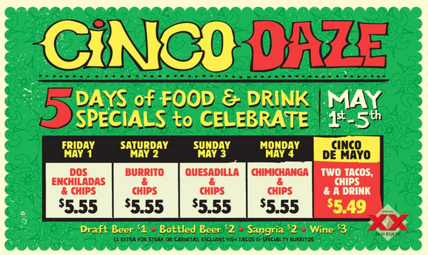 Cinco De Mayo Food Deals
 Cinco de Mayo Specials at Tijuana Flats