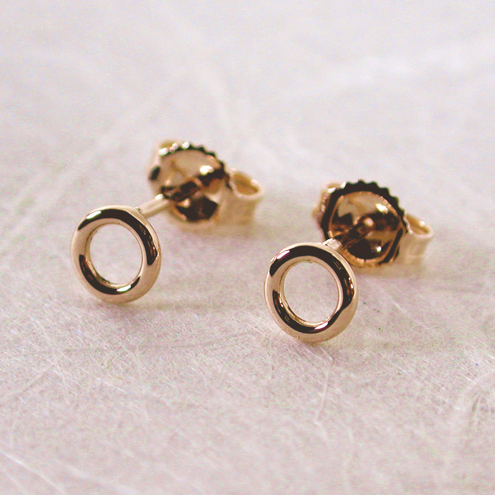 Circle Stud Earrings
 5mm Tiny Gold Circle Stud Earrings 14k Yellow Gold Hoop Stud