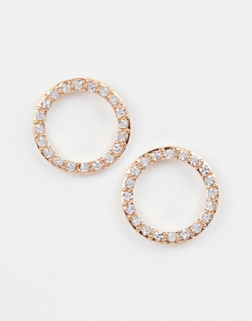 Circle Stud Earrings
 ASOS Rhinestone Open Circle Earrings in Gold Metallic Lyst