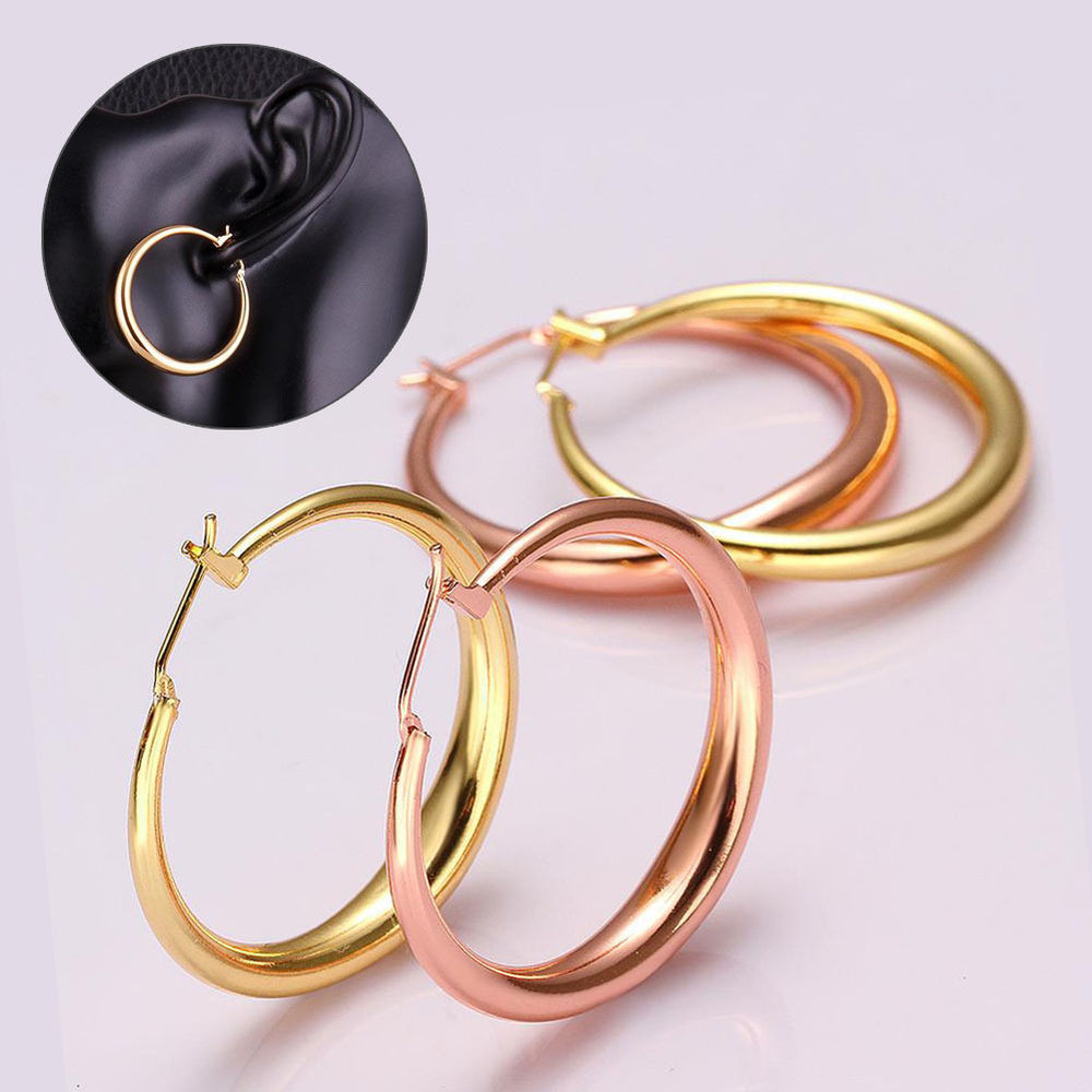 Circle Stud Earrings
 Women Jewelry 18K Gold Plated Big Circle Round Ear Stud