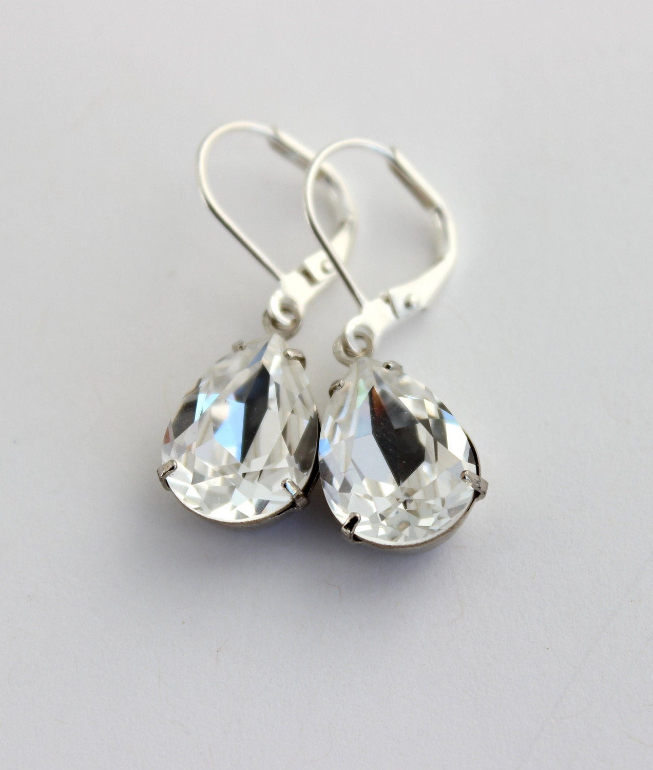 Crystal Teardrop Earrings
 Small Swarovski Crystal Clear earrings teardrop earrings