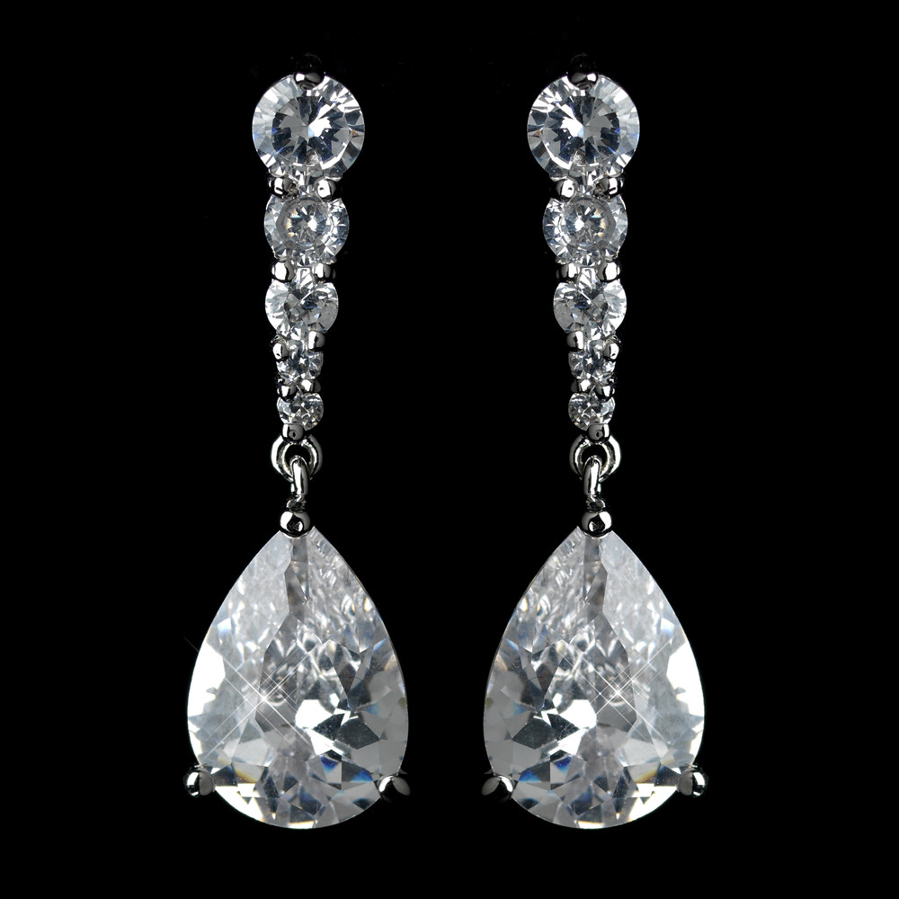 Crystal Teardrop Earrings
 Silver Clear CZ Crystal Teardrop Earrings