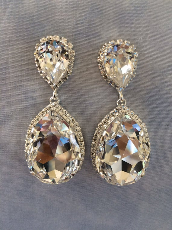 Crystal Teardrop Earrings
 Swarovski Crystal Twin Teardrop Earrings wedding earrings