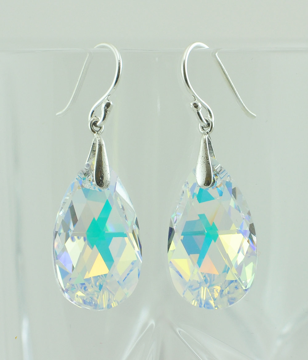 Crystal Teardrop Earrings
 Aurora Borealis Swarovski Crystal Teardrop Earrings Crystal