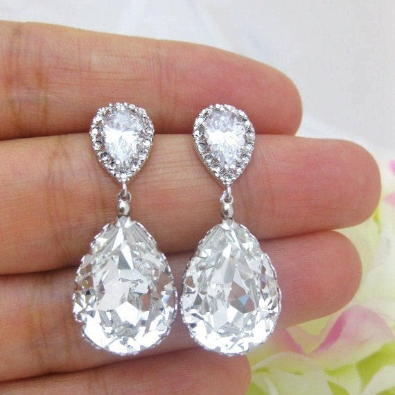 Crystal Teardrop Earrings
 Swarovski Crystal Teardrop Earrings Wedding Jewelry