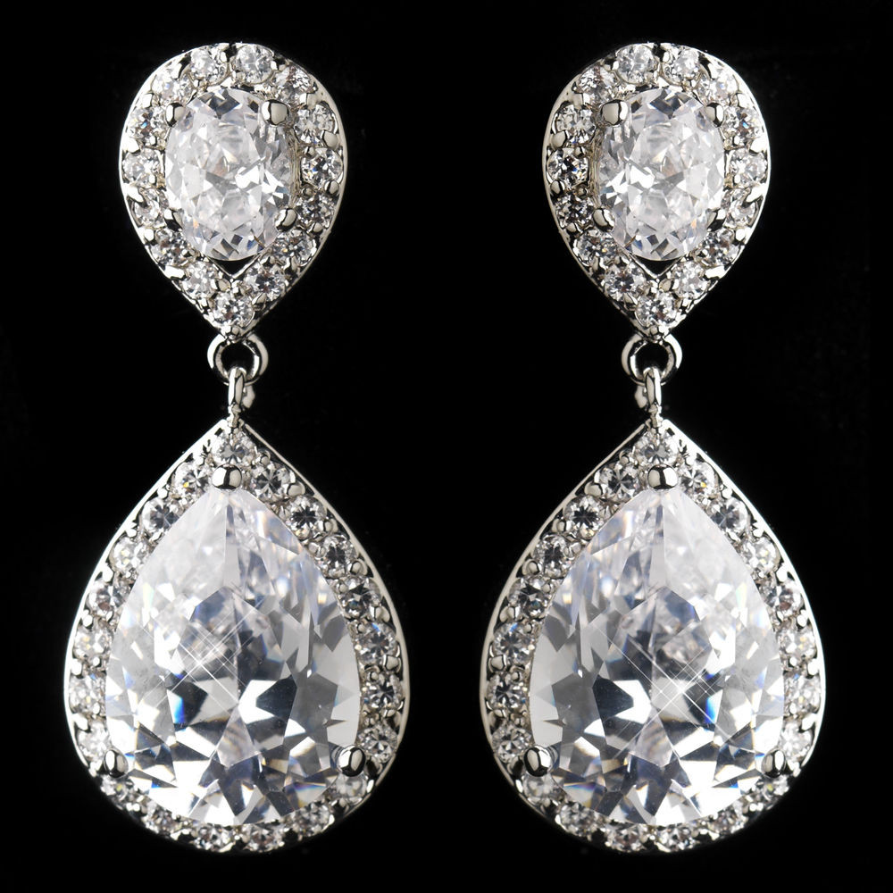 Crystal Teardrop Earrings
 Antique Cubic Zirconia Crystal Tear Drop Bride Earrings