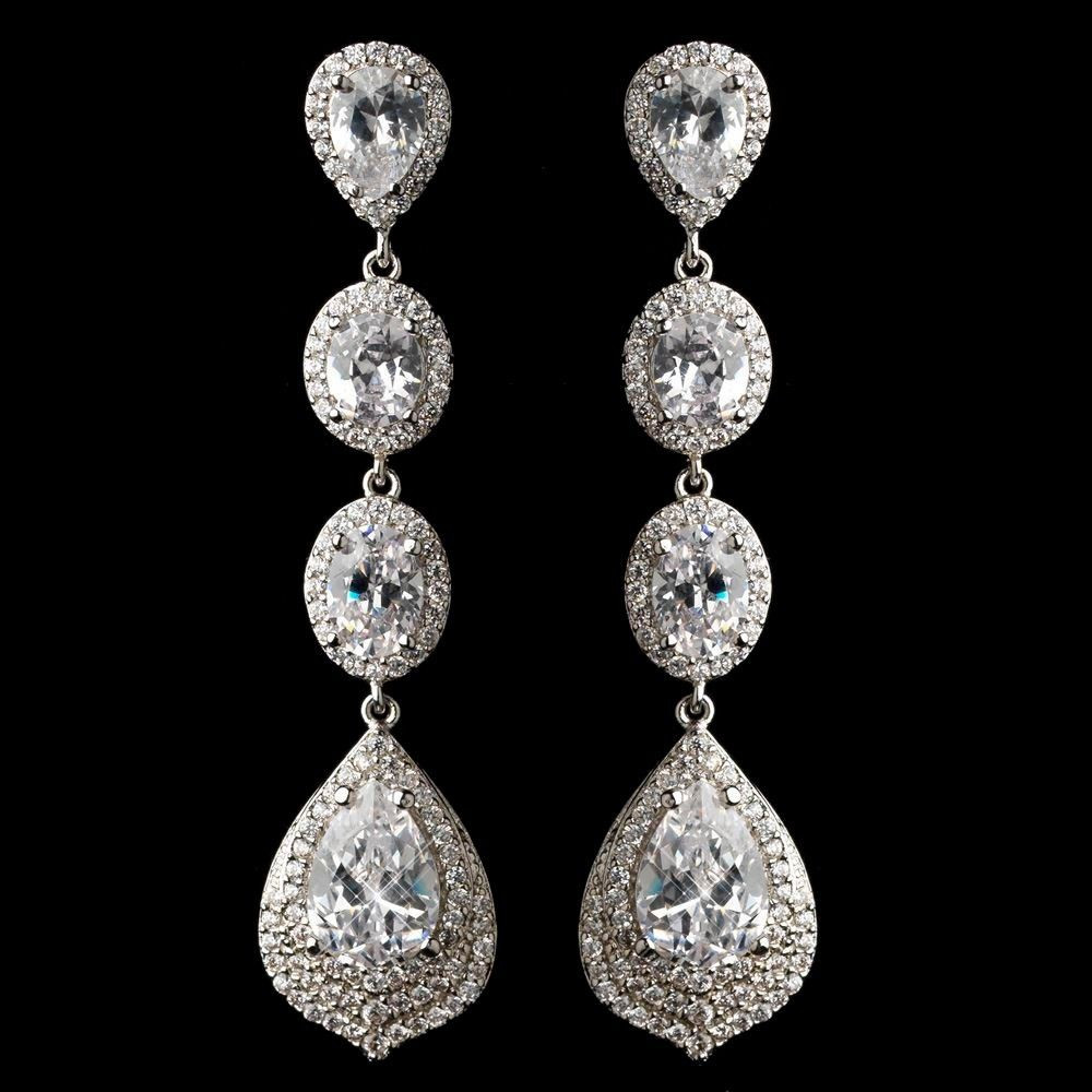 Crystal Teardrop Earrings
 Oval & Teardrop Pave CZ Crystal Dangling Wedding Earrings