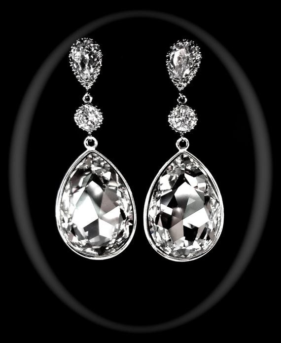 Crystal Teardrop Earrings
 Swarovski large crystal teardrop earrings by QueenMeJewelryLLC